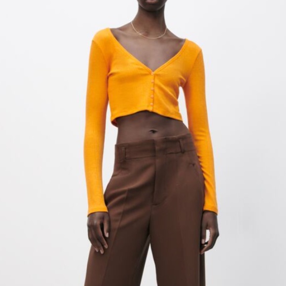 Zara bright orange V-neck ribbed cropped cardigan NWT - Picture 2 of 9